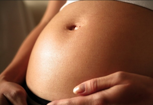 A pregnant woman's stomach.
